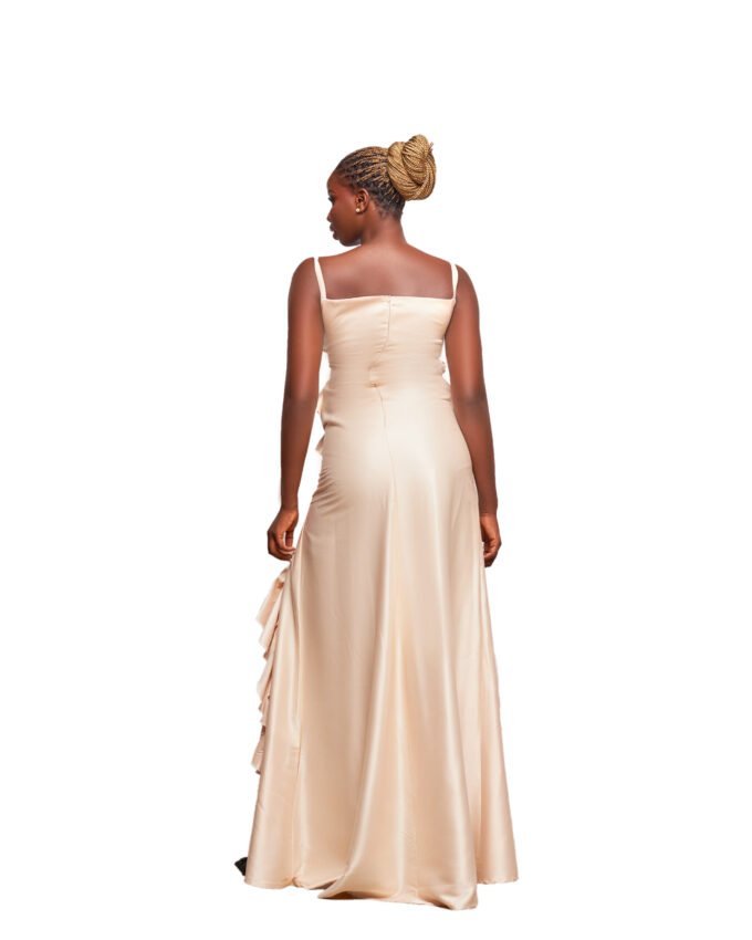 Champagne Ruffle Front Gown